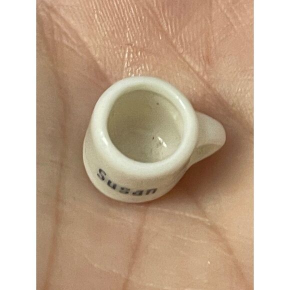 Vintage Miniature White Ceramic Coffee Mug With name Susan Spell Out Dollhouse - Picture 3 of 5